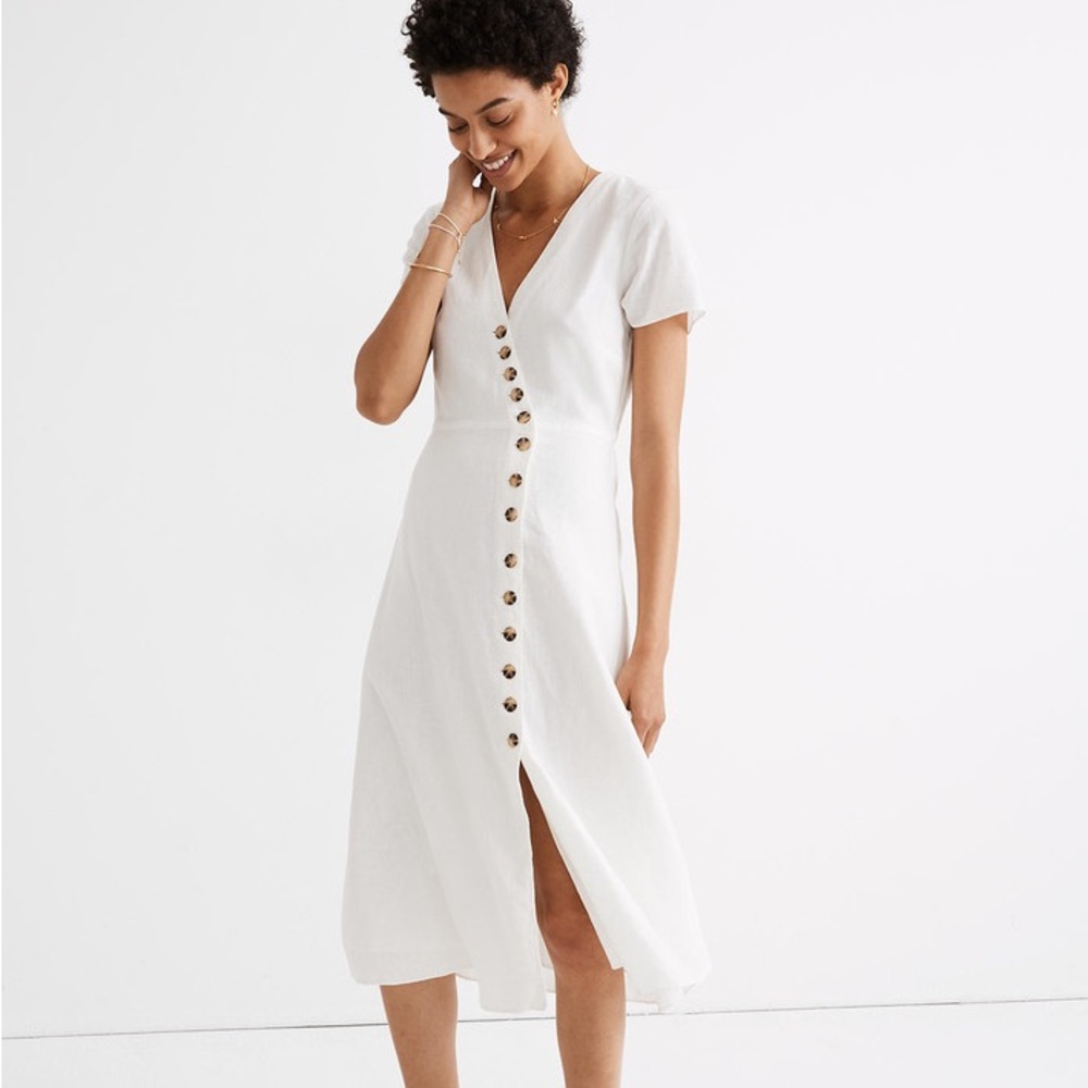 Madewell Linen-blend Button-wrap Midi Dress 0P